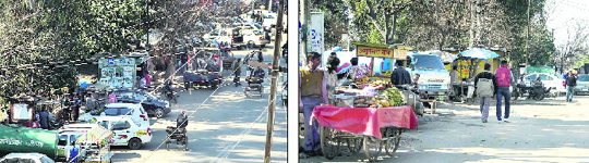 The Municipal Corporation has failed to check encroachments by roadside vendors inside the yellow line near the passport office in Jalandhar. 