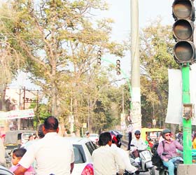 Faulty traffic lights at Sant Singh Sukha Singh Chowk in Amritsar