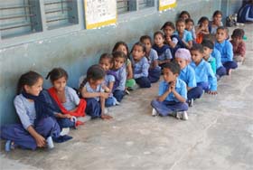 Numbers speak: Students at the Government Elementary School, Bhagu village, near Bathinda on Friday