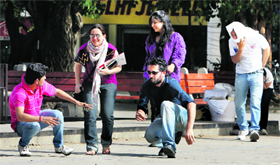 A group of youngsters dunk to save themselves from a swarm of bees in Chandigarh. There have been several bee attacks at public places in the past.