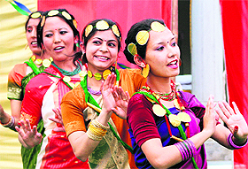Students of the Awasthi College of Teacher Education present a Nepalese dance during the annual function of the college in Dharamsala on Sunday. 
