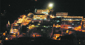 A night view of Mata Vaishno Devi shrine in Katra. 