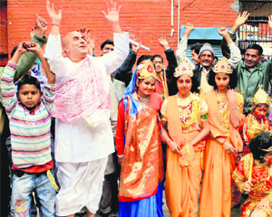 Kashmiri Pandits take part in the Ramnavmi celebrations in Srinagar on Sunday.