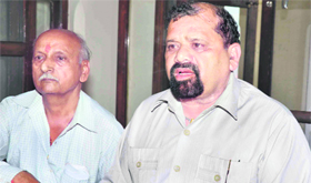 Uttarakhand Kranti Dal central chief  Trivendra Singh Panwar addresses the media at the Damkoti guest house in Haridwar on Monday. 