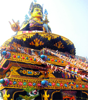 The 108-ft-high idol of Guru Padam Sambhav, which was to be inaugurated by the Dalai Lama in Mandi district on Sunday.