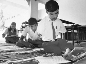 Differently abled students appear in Secondary School Leaving Certificate exams in Hubli, Karnataka, on Monday.