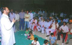Harminder Singh Jassi addressing a gathering during his thanksgiving tour in Bathinda