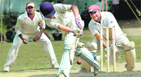 A batsman in action in a match during the 4th Uttarakhand Cricket Tournament in Dehradun on Tuesday.