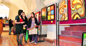 Shimla Mayor Madhu Sood at the inauguration of a painting exhibition at the Gaiety Theatre in Shimla.