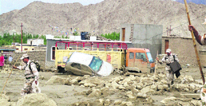 Flash floods left a trail of destruction in Leh on August 6, 2010. 