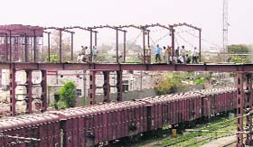 Work in progress on the foot overbridge at the railway station in Ludhiana