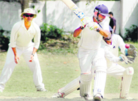 A batsman in action in a match during the 4th Uttarakhand Cricket Tournament in Dehradun