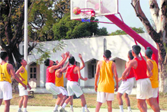 Players in action in a basketball match in Dehradun