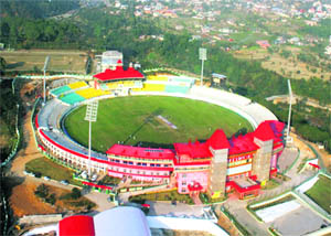 A view of the Himachal Pradesh Cricket Association stadium in Dharamsala.