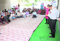 Prof MPS Ishar, Vice-Chancellor, University of Jammu, addresses protesting teachers on Wednesday. 