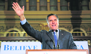US Republican presidential candidate Mitt Romney greets supporters in Milwaukee.