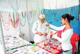 A visitor at an exhibition of art and craft items from jammu and Kashmir in Amritsar on Thursday