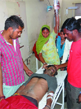 One of the two labourers under treatement at the Civil Hospital in Bathinda on Thursday.