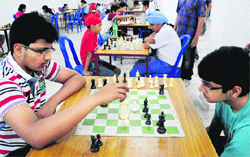 Players in action during a chess match at St Xaviers School in Chandigarh