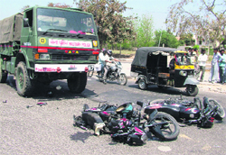 The scene of an accident that occurred at the Sector 21-22-35-34 roundabout in Chandigarh