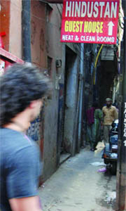 The guesthouse in Paharganj where the body of a foreigner woman was found on Thursday.