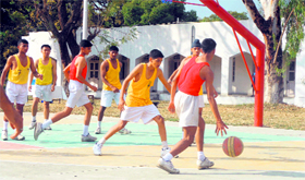 A match in progress in a basketball tournament in Dehradun on Thursday