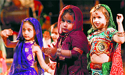 Children perform at a function to mark the birth anniversary of Bhagwan Mahavir organised by the SS Jain Sabha at General Zorawar Singh Auditorium in Jammu on Thursday
