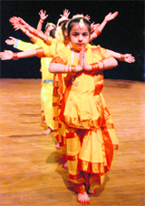 Children perform a culture event smiling future organised at Tagore Theatre in Chandigarh on Friday.