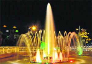 A night view of a musical fountain in the Bagh-e-Bahu garden in Jammu.