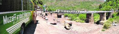 A view of the bridge on the Line of Control connecting Srinagar and Muzaffarabad. 