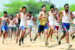 Candidates take part in an Army recruitment rally in Jalandhar on Thursday