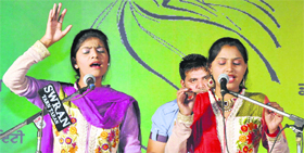 Sufi singers Jyoti and Sultana perform at the Sufi festival held at Khalsa college in Amritsar on Saturday.