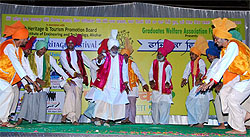Bhangra artistes perform jhoomar, a form of music and dance, at the Fazilka Heritage Festival on Friday evening