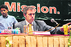 J&K Chief Minister Omar Abdullah during a function in Jammu on Saturday.