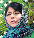 PDP chief Mehbooba Mufti addresses the mediapersons in Jammu on Saturday.