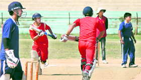 Players in action during the Rajeev Gandhi T20 Cricket Tournament at MA Stadium in Jammu on Saturday.