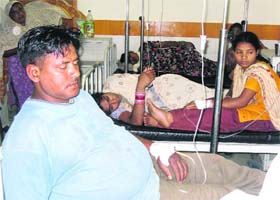 Persons, who fainted after consuming milk, recuperating from it at a private hospital in Jagraon