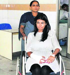 Actress Sayali Bhagat at a hospital in Greater Noida