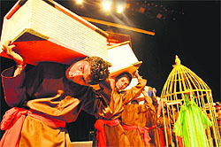 Artistes stage the play Tota Kahani at the Tagore Theatre in Sector 18, Chandigarh, on Sunday