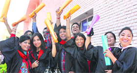 Celebration time Jubilant students of DAV College after receiving degrees at a convocation held on the college campus in Jalandhar on Sunday.
