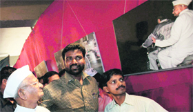 Social activist Anna Hazare at an exhibition of his photographs clicked by the driver of an OB van of a news channel in Mumbai on Sunday.