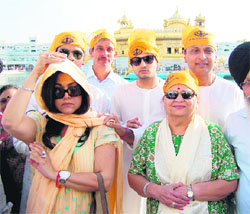 Reliance ADAG group chairman Anil Ambani and his family members at the Golden Temple on Sunday.