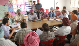 Officials taking stock of the preparations being made for the Baisakhi Mela to be held at Talwandi Sabo on April 13.