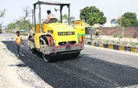 Patchwork in progress on Nakodar Road in Jalandhar on Monday