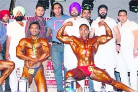 Narinder Singh (right) adjudged Mr Jalandhar during the Bhagwant Singh Ghuman Memorial Bodybuilding Championship in Jalandhar