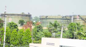 A view of the Indian Oil Corporation depot located in a thickly populated area of Jalandhar