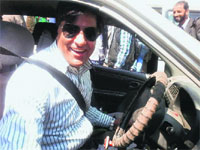 Dr Arshad Pandit in a car he has improvised for the differently abled. 