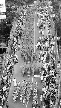 CPM volunteers take out a rally to mark the 20th Congress of the party in Kozhikode on Monday