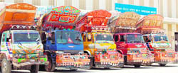 Awaiting clearance: Trucks from Pakistan parked at the warehouse facility at Attari ICP.