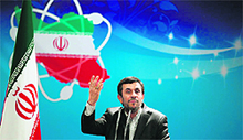 Iranian President Mahmoud Ahmadinejad delivers a speech during a ceremony to mark National Nuclear Day in Tehran on Sunday